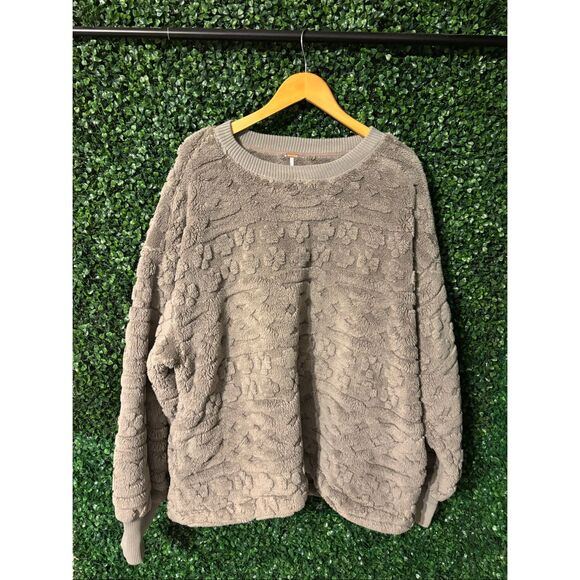 Free People Women's Cable-Knit Crewneck Sweatshirt Size Large GRAY NWT - Picture 1 of 5